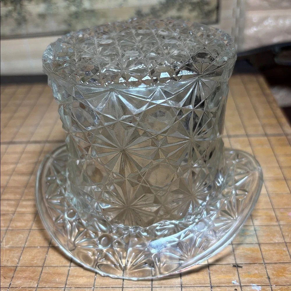 Large Clear and Small Topaz Fenton Hat Daisy Button Glass Vases